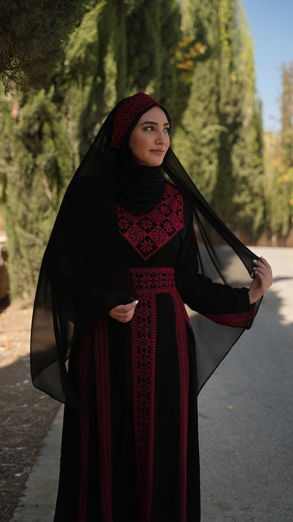 Black Khirka with 5 Color Tatreez Interchangeable Bandanas